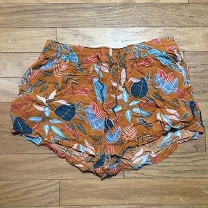 Garage High Waist Leaf Print Shorts - Orange, Blue, Green